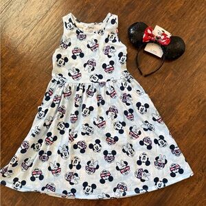 Disney Light Blue Mickey & Minnie Print Tank Dress with Red Accents